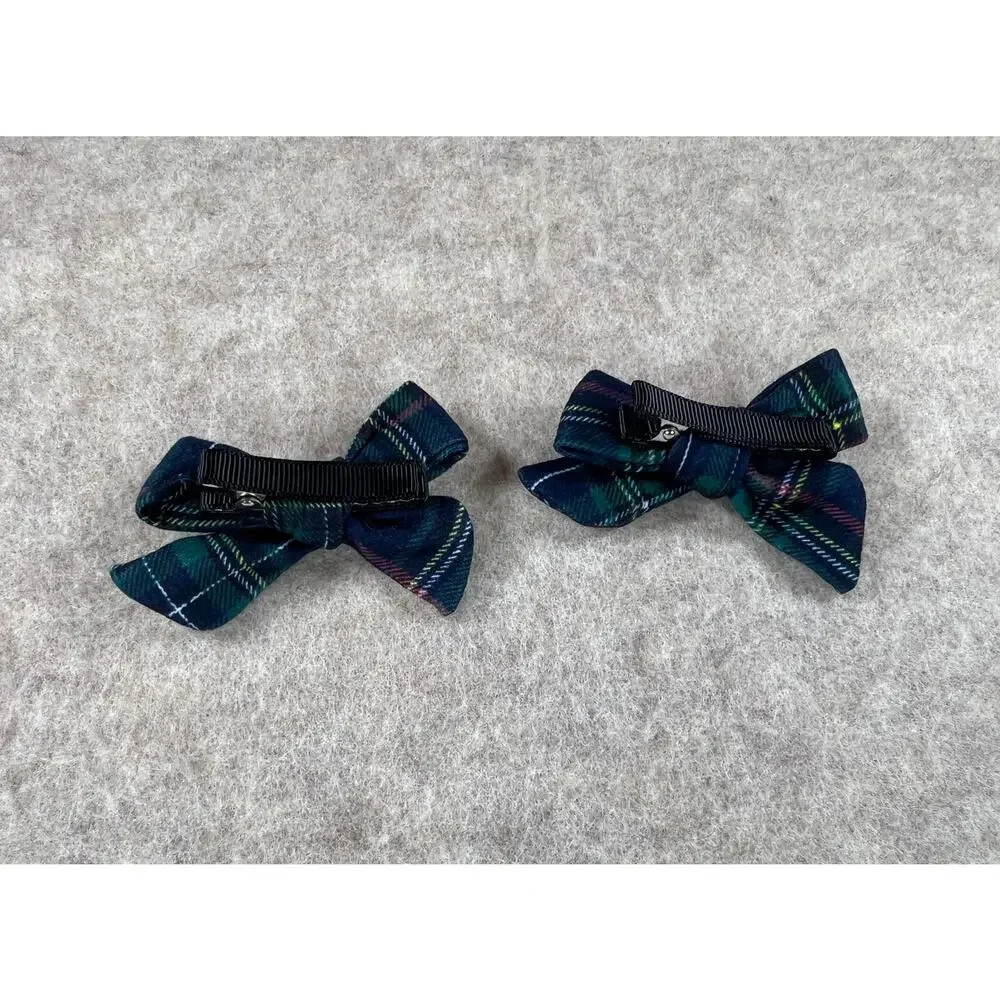 Posh Peanut Green Tartan Plaid Pigtail Clip Bows Christmas Holiday
